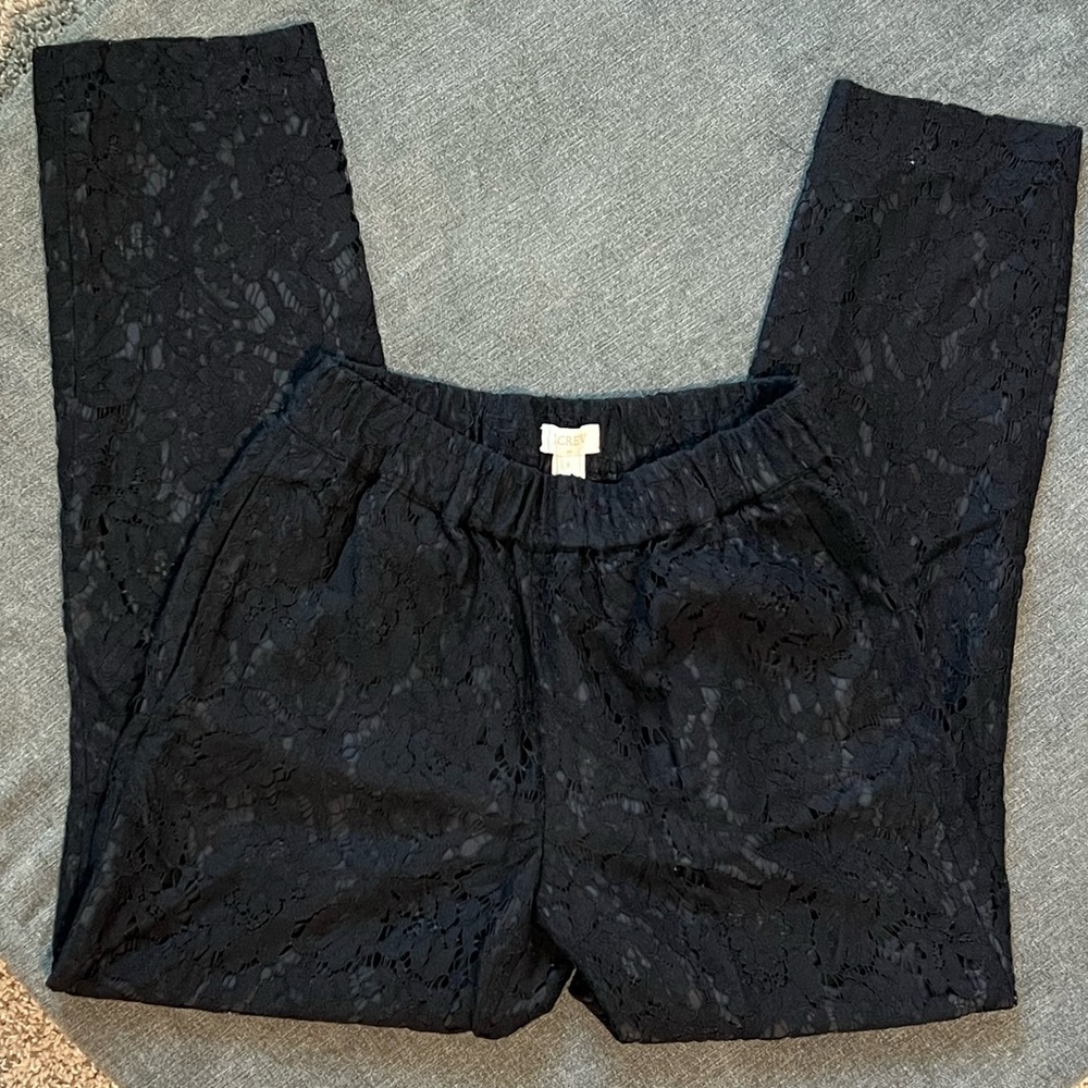 J. Crew Factory Black Lace Overlay Lined Ankle Cropped Pants Romantic Whimsy